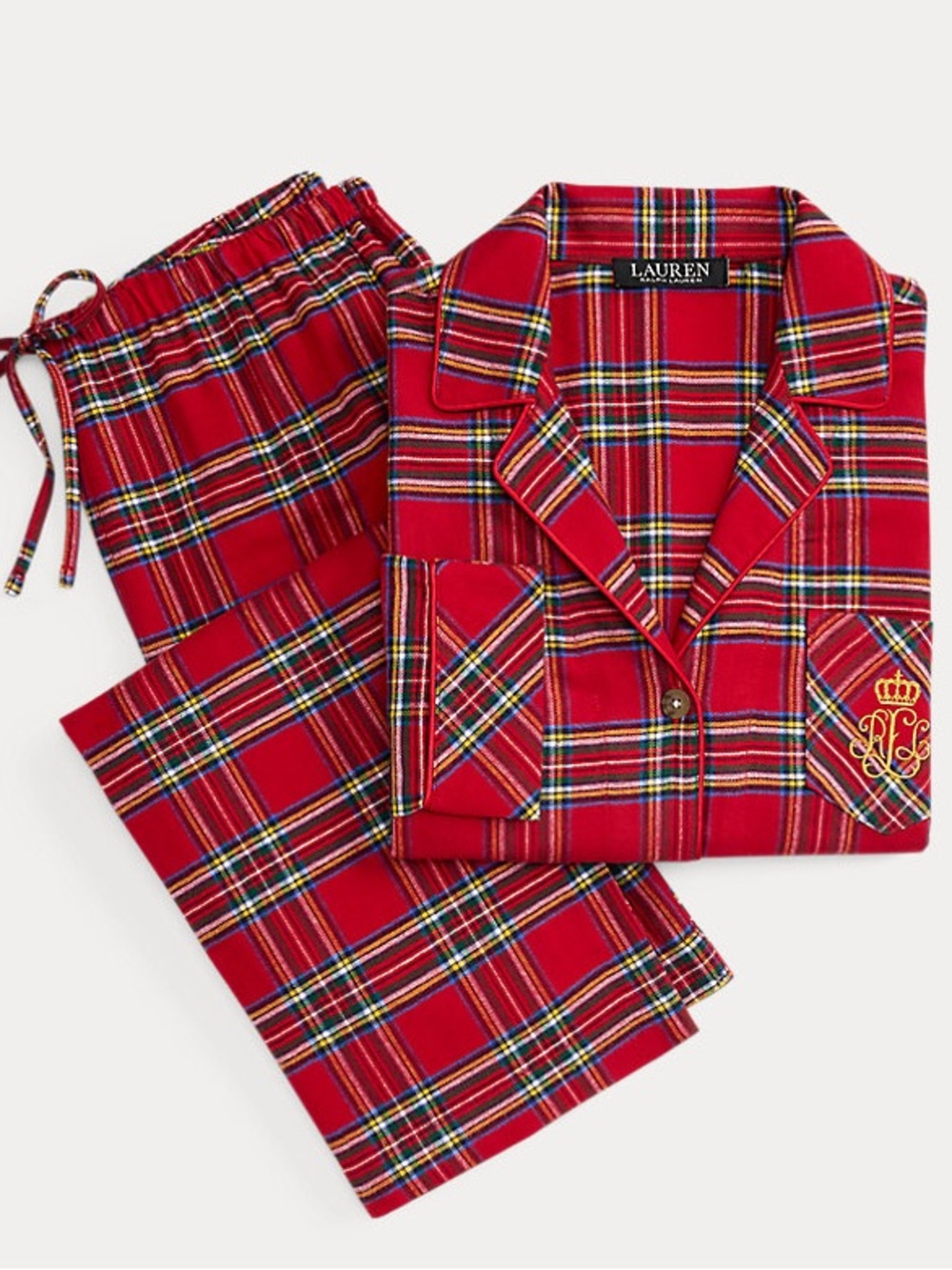 Lauren Ralph Lauren Red Tartan Plaid Pajama Set Gold Crest Size M New with Tags